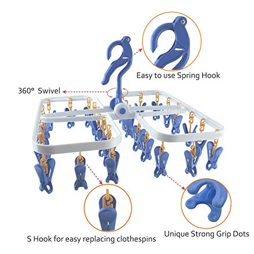 DoLessMore Foldable Plastic Hanging Dry Rack with 28 Clothespins - Space Saver Drier, Portable Drying for Travel