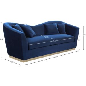 Meridian Furniture Arabella Collection Modern | Contemporary Velvet Upholstered Sofa with Rich Gold Stainless Steel Base, Navy, 90" W x 35" D x 32.5" H