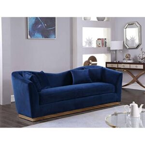 Meridian Furniture Arabella Collection Modern | Contemporary Velvet Upholstered Sofa with Rich Gold Stainless Steel Base, Navy, 90" W x 35" D x 32.5" H