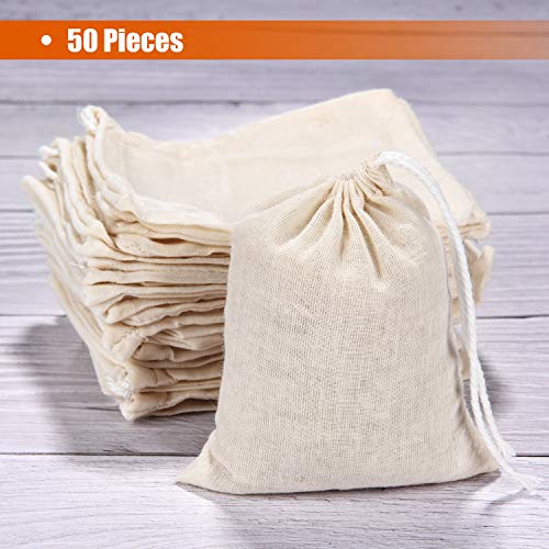 Tatuo 50 Pieces Drawstring Bags Muslin Bag Sachet Bag for Home Supplies (3 by 4 Inches)