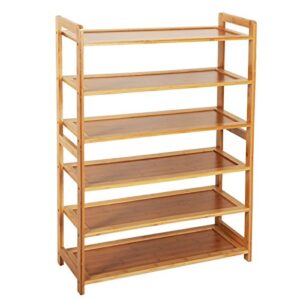 teekland bamboo shoe rack, free standing shoe rack, wood color closets and entryway organizer wood color (6-tiers)