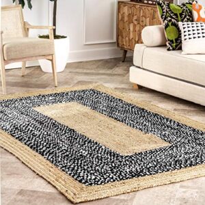 nuloom lesha natural fiber jute area rug, 5' x 8' oval, black