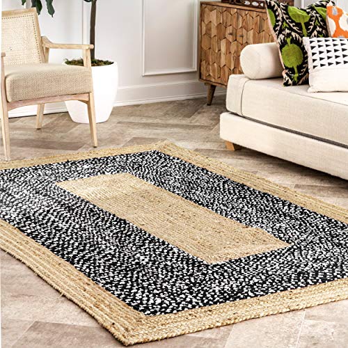 nuLOOM Lesha Natural Fiber Jute Area Rug, 5' x 8' Oval, Black