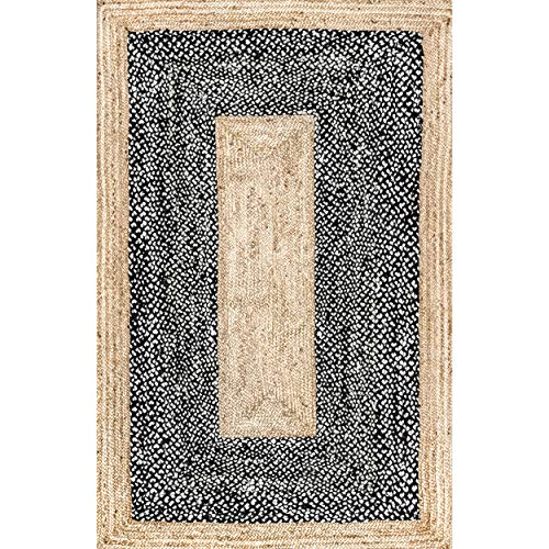 nuLOOM Lesha Natural Fiber Jute Area Rug, 5' x 8' Oval, Black