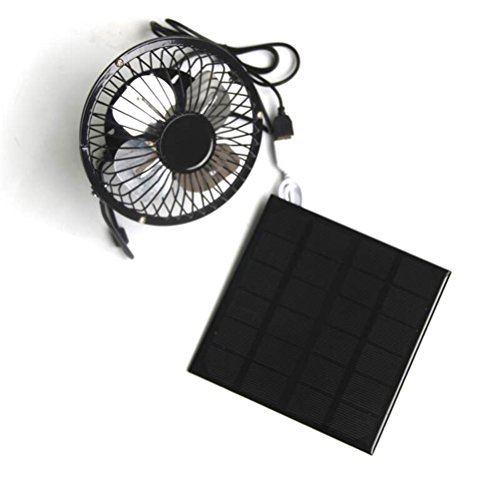 VORCOOL Solar Powered USB Fan Quiet Free Angle Rotation Desk Fan Outdoor Home Chicken House Cooling Ventilation System (3W 4 inch)