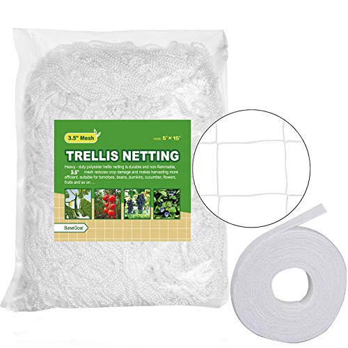 BaseGoal All-Weather Trellis Netting Mesh Plant Garden Vine Growing Flexible String Net (3.5" Mesh ployester, 5' Wx 15'L)