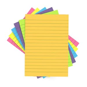 sticky notes colorful lined post memos 4" x 6", removable self sticky notes pad for office,home,school 6-pack