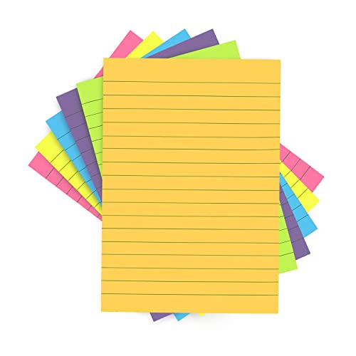 Sticky Notes Colorful Lined Post Memos 4" x 6", Removable Self Sticky Notes Pad for Office,Home,School 6-Pack