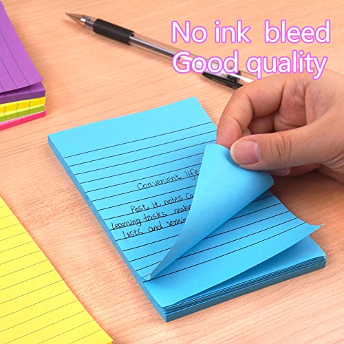 Sticky Notes Colorful Lined Post Memos 4" x 6", Removable Self Sticky Notes Pad for Office,Home,School 6-Pack