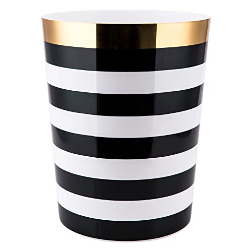 Allure Home Creation Derby Wastebasket, Black and White with Gold Accent, Lightweight Plastic, Compact Size 1.48 Gallon