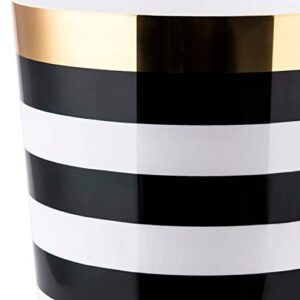 Allure Home Creation Derby Wastebasket, Black and White with Gold Accent, Lightweight Plastic, Compact Size 1.48 Gallon