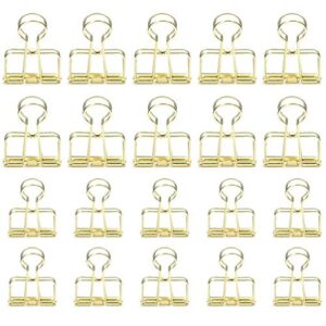 20 pieces gold wire binder clips assorted sizes stainless steel hollow binder clips clamps for paperwork, sewing, crafts, kids, teacher, office school supplies, food packages (10 medium & 10 small)
