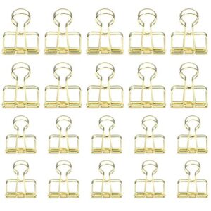 20 Pieces Gold Wire Binder Clips Assorted Sizes Stainless Steel Hollow Binder Clips Clamps for Paperwork, Sewing, Crafts, Kids, Teacher, Office School Supplies, Food Packages (10 Medium & 10 Small)