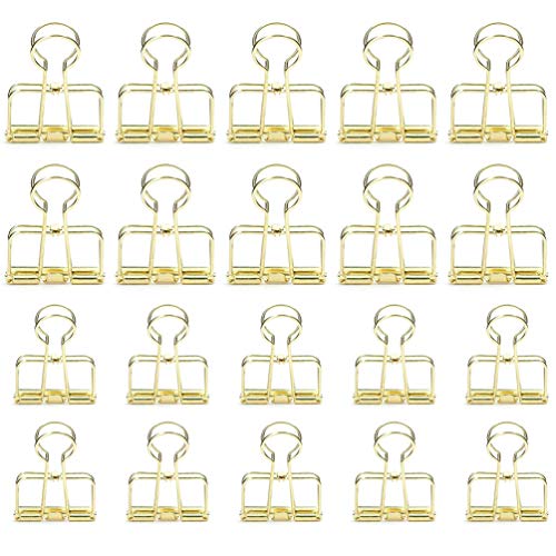 20 Pieces Gold Wire Binder Clips Assorted Sizes Stainless Steel Hollow Binder Clips Clamps for Paperwork, Sewing, Crafts, Kids, Teacher, Office School Supplies, Food Packages (10 Medium & 10 Small)