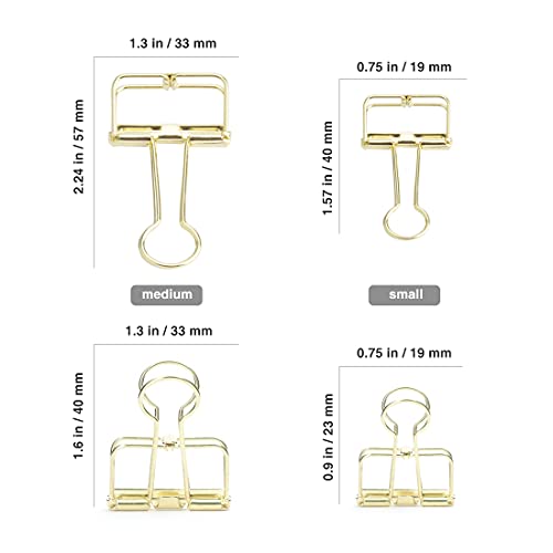 20 Pieces Gold Wire Binder Clips Assorted Sizes Stainless Steel Hollow Binder Clips Clamps for Paperwork, Sewing, Crafts, Kids, Teacher, Office School Supplies, Food Packages (10 Medium & 10 Small)
