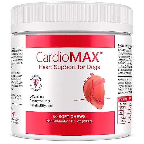 CardioMAX Heart Support Supplement for Dogs - L-Taurine, L-Carnitine, EPA and DHA, Coenzyme Q10 - Aids Circulatory Strength, Cardiovascular Support, Heart Muscle Function - Made in USA - 60 Soft Chews