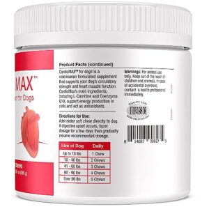 CardioMAX Heart Support Supplement for Dogs - L-Taurine, L-Carnitine, EPA and DHA, Coenzyme Q10 - Aids Circulatory Strength, Cardiovascular Support, Heart Muscle Function - Made in USA - 60 Soft Chews