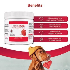 CardioMAX Heart Support Supplement for Dogs - L-Taurine, L-Carnitine, EPA and DHA, Coenzyme Q10 - Aids Circulatory Strength, Cardiovascular Support, Heart Muscle Function - Made in USA - 60 Soft Chews