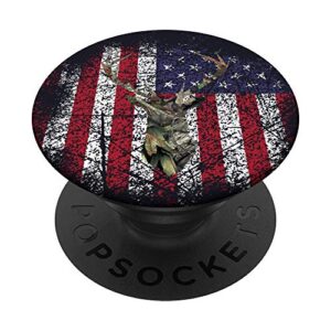 deer buck hunting usa flag brown camouflage red white blue popsockets popgrip: swappable grip for phones & tablets