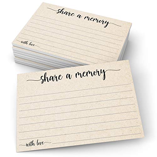 321Done Share a Memory Card (50 Cards) 4" x 6" - for Celebration of Life Birthday Anniversary Memorial Funeral Graduation Bridal Shower Game - Made in USA - Kraft Tan