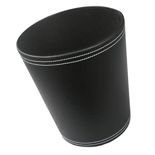 FLAMEER Wastebasket, European Style Household Office Round PU Leather Waste Bin Paper Basket Trash Can Dustbin Garbage Bin Waste-Paper Basket - Black