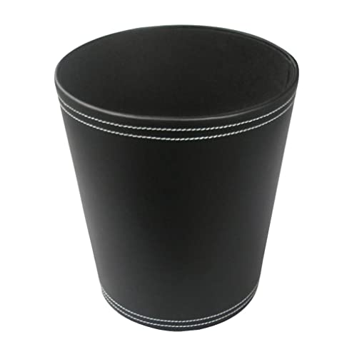 FLAMEER Wastebasket, European Style Household Office Round PU Leather Waste Bin Paper Basket Trash Can Dustbin Garbage Bin Waste-Paper Basket - Black