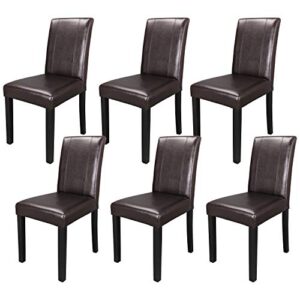zeny dining chair set of 6, pu leather chairs modern diner chairs armless side chair with solid wood legs for home kitchen living room