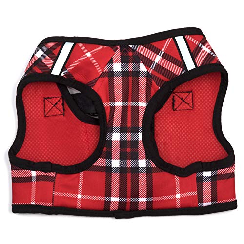 The Worthy Dog Sidekick Padded Harness Red Plaid Pattern With Secure Back Buckle, Adjustable Velcro, and D rings for Leash - Cute, Fashionable, and Comfy Outdoor Walking Vest Accessory - Medium