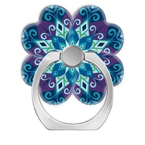 360 rotation cell phone ring holder stand,finger ring grip with car mount hooks for smartphones and tablets-blooming mandala blue large scale