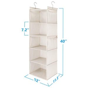 MAX Houser 5 Shelf Hanging Closet Organizer, Space Saver, Cloth Hanging Shelves with 4 Side Pockets, Foldable, Beige