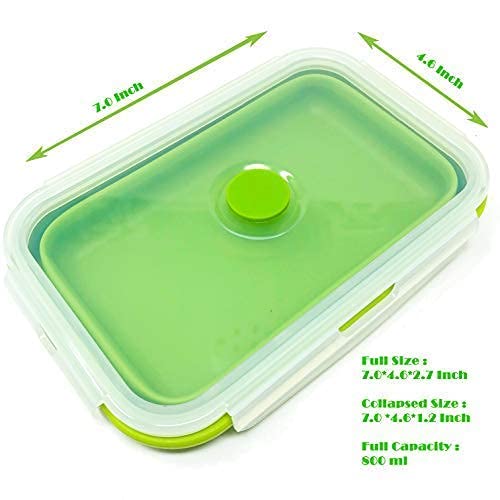 Set of 4 Collapsible Silicone Food Storage Container, Leftover Meal box For Kitchen, Bento Lunch Boxes, BPA Free, Microwave, Dishwasher and Freezer Safe. Foldable Design Saves Your Space.