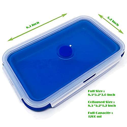 Set of 4 Collapsible Silicone Food Storage Container, Leftover Meal box For Kitchen, Bento Lunch Boxes, BPA Free, Microwave, Dishwasher and Freezer Safe. Foldable Design Saves Your Space.