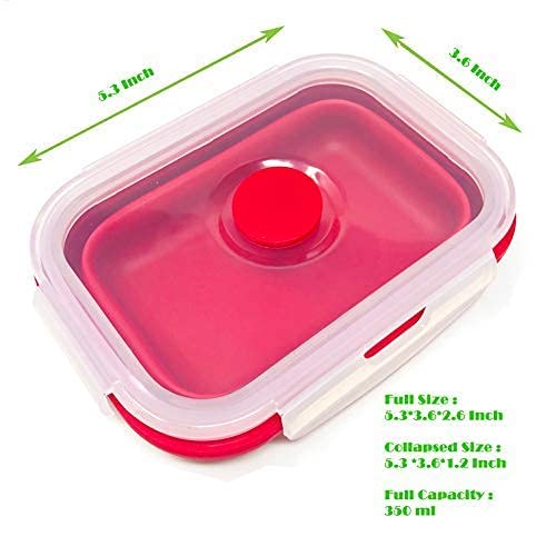 Set of 4 Collapsible Silicone Food Storage Container, Leftover Meal box For Kitchen, Bento Lunch Boxes, BPA Free, Microwave, Dishwasher and Freezer Safe. Foldable Design Saves Your Space.