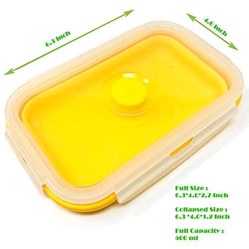 Set of 4 Collapsible Silicone Food Storage Container, Leftover Meal box For Kitchen, Bento Lunch Boxes, BPA Free, Microwave, Dishwasher and Freezer Safe. Foldable Design Saves Your Space.