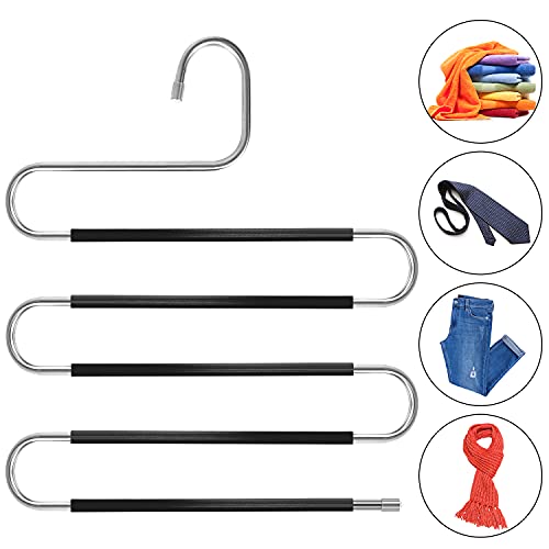 Pants Hangers Space Saving - 4 Pack S-Type Scarf Hanger Jeans Hangers Space Saving Non-Slip S Hangers for Pants