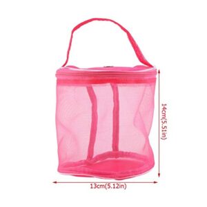 Knitting Bag for Yarn Storage, Oxford Cloth Woven Crocheting Organizer Holder Hollow Mesh Cylinder Crochet Wool Small Accessories Container Tool (Rose Red)