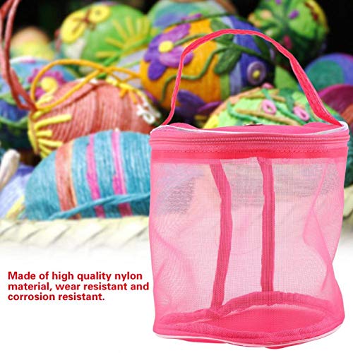 Knitting Bag for Yarn Storage, Oxford Cloth Woven Crocheting Organizer Holder Hollow Mesh Cylinder Crochet Wool Small Accessories Container Tool (Rose Red)