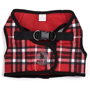 The Worthy Dog Sidekick Padded Harness Red Plaid Pattern With Secure Back Buckle, Adjustable Velcro, and D rings for Leash - Cute, Fashionable, and Comfy Outdoor Walking Vest Accessory - Small