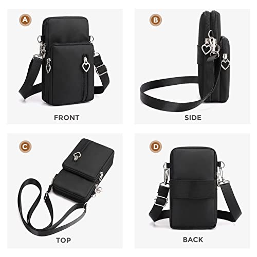 Crossbody Bags for Women, Small Cross Body Bag Waterproof Cell Phone Wallet Mini Messenger Purses, Detachable Strap Casual Over Shoulder Backpack Outdoor Classic Black Purse Sling Bag for Men Unisex