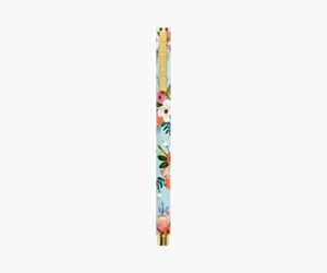 rifle paper co. lively floral writing pen, 5.375" l, 0.5 mm rollerball tip, stainless steel body with brass accents, pair desk accessories