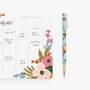 RIFLE PAPER CO. Lively Floral Writing Pen, 5.375" L, 0.5 mm Rollerball Tip, Stainless Steel Body with Brass Accents, Pair Desk Accessories