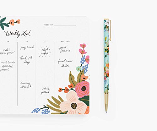 RIFLE PAPER CO. Lively Floral Writing Pen, 5.375" L, 0.5 mm Rollerball Tip, Stainless Steel Body with Brass Accents, Pair Desk Accessories