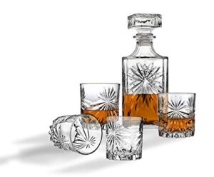 whiskey decanter and glasses bar set, includes whisky decanter and 4 cocktail glasses - 5 piece set