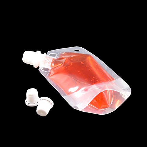 50pcs Travel Size Lightweight Poly Flask Beverage Drinking Pouch with Key Ring Hole Plus Funnel (1.69 oz, Clear)