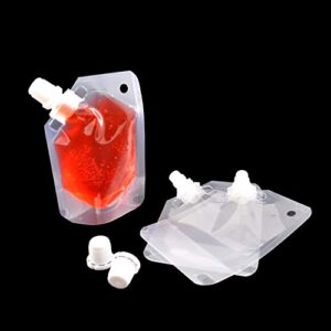 50pcs Travel Size Lightweight Poly Flask Beverage Drinking Pouch with Key Ring Hole Plus Funnel (1.69 oz, Clear)