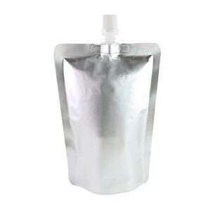 50 pcs double-sided silver aluminum mylar screw cap stand-up drinking flask pouch (8.4 oz, double-sided silver)