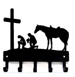 cowboy cowgirl at the cross - key rack hanger - large 9 inch wide - made in usa; faith home décor and storage; gift for christians