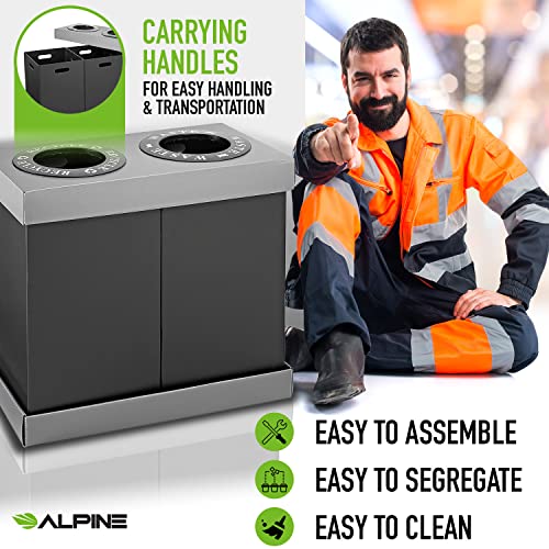 Alpine Double Recycling Center - Plastic/Cardboard Recycle Trash Bin - Two 28 Gallon Bins - Ideal for Offices, Restaurants, Hospitals, Schools, Cafeterias - 56 Gallons Total Capacity (2 Bins)