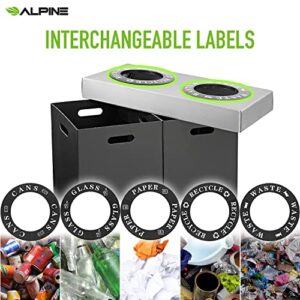 Alpine Double Recycling Center - Plastic/Cardboard Recycle Trash Bin - Two 28 Gallon Bins - Ideal for Offices, Restaurants, Hospitals, Schools, Cafeterias - 56 Gallons Total Capacity (2 Bins)