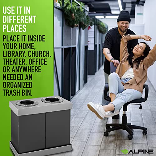 Alpine Double Recycling Center - Plastic/Cardboard Recycle Trash Bin - Two 28 Gallon Bins - Ideal for Offices, Restaurants, Hospitals, Schools, Cafeterias - 56 Gallons Total Capacity (2 Bins)